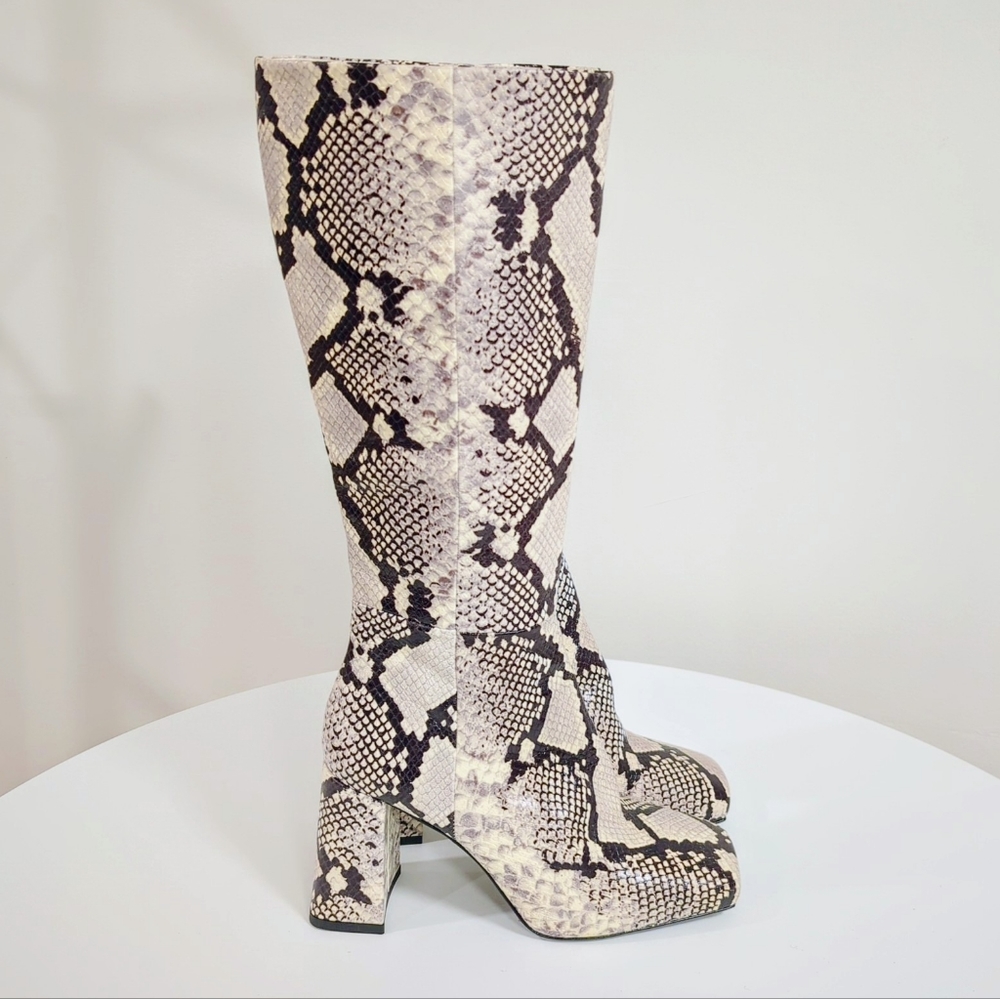 ZARA NEW WOMAN LEATHER HIGH-HEEL BOOTS INNER PLATFORM SNAKESKIN 35-42 2009/010